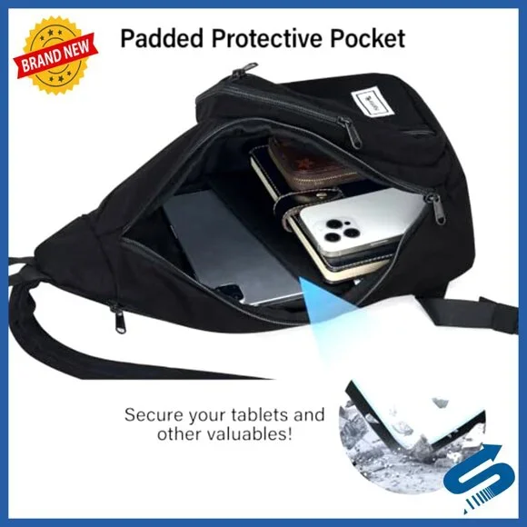 Canvas Crossbody Bag Fits 11" Tablet Adjustable Strap Multi-Pocket Travel - Picture 3 of 7